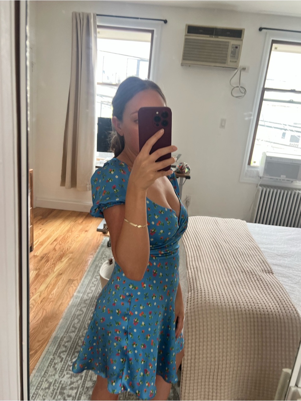 Zara Blue Floral Wrap-Style Mini Dress